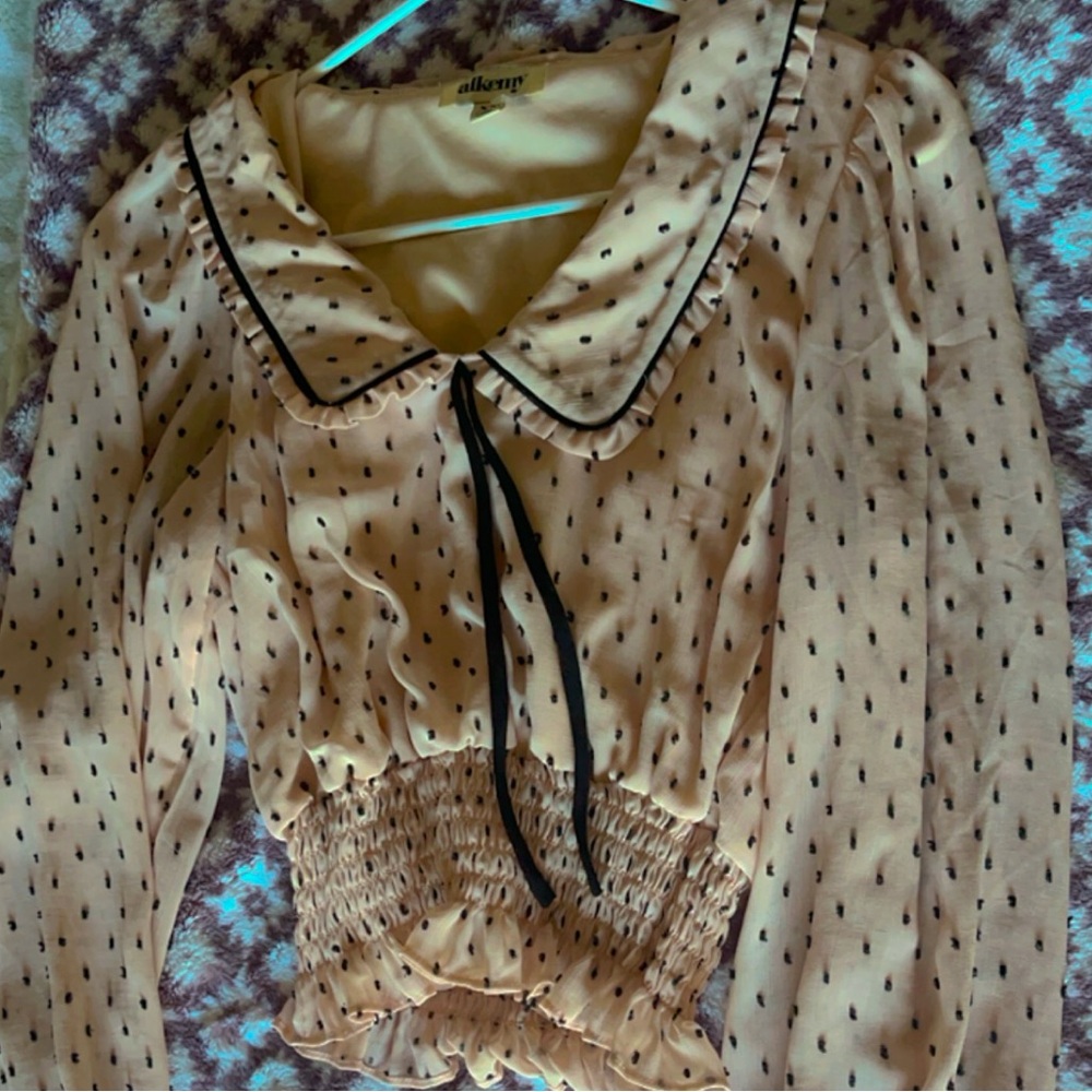 Size XS Alkemy long sleeve ruffled shirt (pale pink)